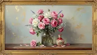 Pink Rose Still Life Painting | Elegant Floral Art for Frame TV & Classic Home Decor