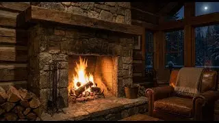 Low Flame Rustic Stone Fireplace 🌙 Sleep Fire Sounds 10 Hours