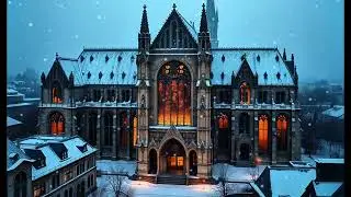 Gothic Cathedral in Winter ❄️ Quiet Snowfall & Gentle Piano Music