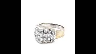 Radiant 2.85 Carat Pyramid 3 Row Diamond Ring Set in 18 Karat White Gold