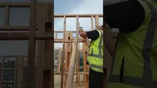 Using Straps to straighten wall to string line on top #carpentrylife #carpentary