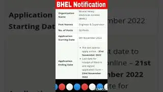 BHEL Engineer Recruitment 2022 #shorts #successcodeindia #viral #trending