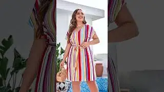 Plus Colorblock Striped Solid Tie Dolman Sleeve Dress