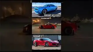 Hellcat 1500HP vs Corvette C7 1500HP.#dodge #chevrolet