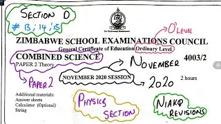 O LEVEL N2020 P2 COMBINED SCIENCE PHYSICS SECTION ( SECTION D)