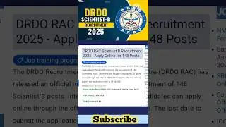 DRDO RAC Scientist B Recruitment 2025 #governmentjobs #drdo
