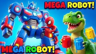 Spiderman Builds the *BIGGEST* Rescue Robot to Catch the Color Thief Dinosaur!