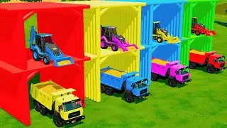Tractors With COLORS - CORN JOB with TRUCKS and CAT BACKHOE - Farming Simulator 22