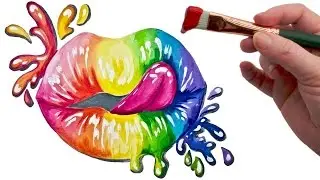 Beginners Splatter Rainbow Realistic Lips Acrylic Painting on Canvas | TheArtSherpa
