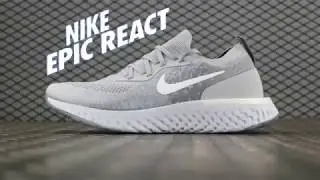 NIKE Mens Epic React Flyknit Running Shoes Grey White
