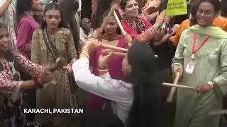 People in Karachi take part in a Minority Rights March