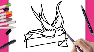 How to draw a SWALLOW TATTOO step by step, EASY