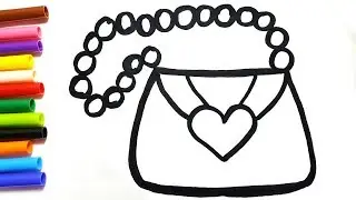 Glitter Heart Handbag Drawing and Coloring | Learn Colors | binbon kids tv