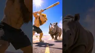 Tragic Accident Sparks Lion 🦁 vs Rhino 🦏 Epic Battle! #cat #aicat #catvideos #funnycat #funny #ai