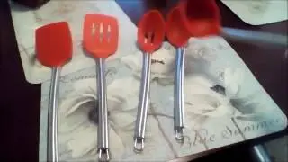 Silicone Kitchen Utensil Set - 5 Piece Premium Stainless Steel Handles