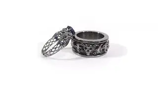 Matching Skull Couple Set Blue Sapphire Gothic Promise Rings His Her