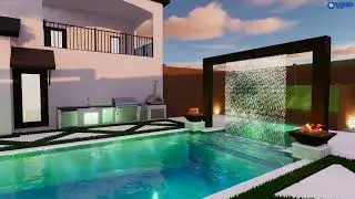 Large Pool and Spa with Rain Curtain