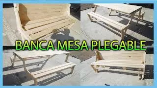 MESA BANCA PLEGABLE DE MADERA/ WOODEN FOLDING BENCH TABLE