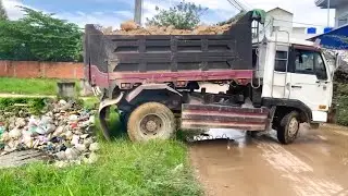 First Start Amazing PROJECT!! LANDFILL Delete Deep Land In Flooded Area Use Dozer D20P & 5Ton Truck.