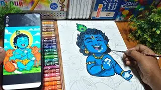 Cute Little Krishna Drawing 😍 with acrylic colour || Easy Little Krishna Drawing ||Part - 2 Coloring