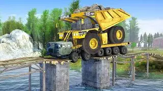 Amazing Moment a Stone Quarry Truck Crosses a Broken Bridge!