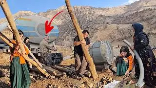 Stranger and powerful man helping  the nomadic family