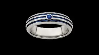 Titanium Triple Groove Wedding Band with Blue Anodized Finish and Sapphire &ndash; Bold, Brilliant