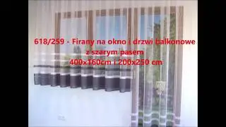 618259   Firany na okno i drzwi balkonowe z szarym pasem  400 x 160 cm i 200 x 250 cm cm