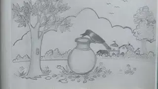 How to draw a thirsty crow