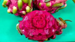 Dragon fruit red flower,How to make dragon fruit flower,#Dragon fruit decor,Art dragon fruit.