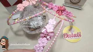 Tiara Jardim Dupla de Flores com Borboleta - Acabamento Reforçado - Por 🎀 Brenda Muniz💞