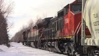 BC Rail Cowl trails on CN Train 406 West at Allison, NB