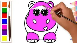 hippo drawing step by step drawing and coloring easy tutorial happy kids video