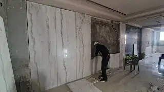live install wall white marble working design