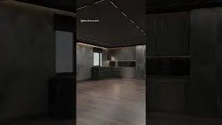 modern gothic brutalist living room with kitchen - 3d animation #3dsmaxcorona