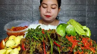 Gulai ikan asap pucuk paku pedas,tumis genjer belacan pedas,jengkol muda  sambal terasi Mukbang