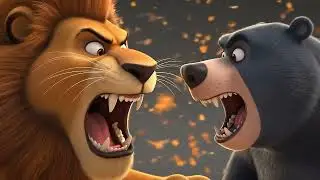 Lion & Bear Friendship  Sweet Animals Cartoon