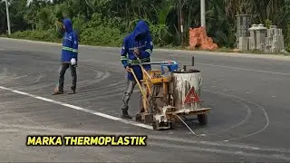 PROSES PEKERJAAN MARKA THERMOPLASTIK JALAN RAYA | MARKA THERMOPLASTIK
