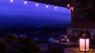 Cozy Ambience - Rain Sound heard on a high terrace & thunder - Relax And Sleep - Sounds rain