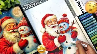 Santa Claus with SnowMan Colouring Tutorial with Oil Pastel // Part -01