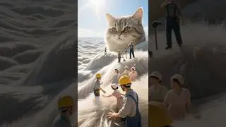 Giant Cat Grooming Adventures  #aiart#miniatureworld #aivideo #tinyworld