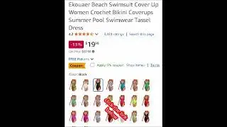 Ekouaer Beach Swimsuit Cover Up Women Crochet Bikini Coverups Summer Pool Swimwear Tassel Dress