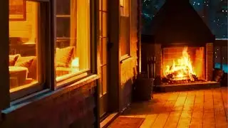 Instant Sleep & Relaxation | Cozy Fireplace on a Snowy Night [Lakeside Cabin]
