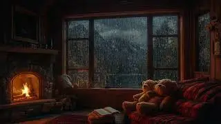 Relaxing Autumn Ambience &ndash; Rain on the Glass, Fireplace Crackles & Teddy Bear Memories