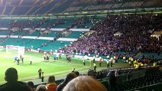 Morton fans celebrate victory at Celtic Park (24 September 2013)