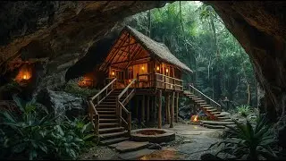 Surviving Alone Under a Giant Tree | Shelter, Fire & Overnight @tropicalforest1977 ​