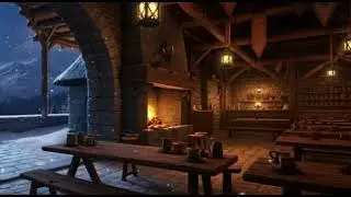 Medieval Tavern Fireplace, Wind & Snow 🔥 ❄️ | Cozy Stone Ambience for Sleep (3 Hours)