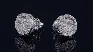 Baguette Classic Round Drip Earrings - Men&rsquo;s Real Solid Sterling Silver 925 CZ Bling Hip Hop