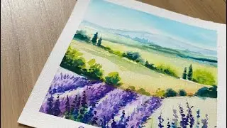 Tuscan Watercolor Landscape Painting with Lavender Field 💜 Capturing the Essence of Tuscany