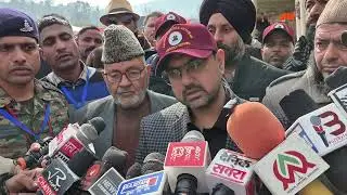 Satish Sharma Minister for FCSCA  Transport  while speaking media at Rajouri